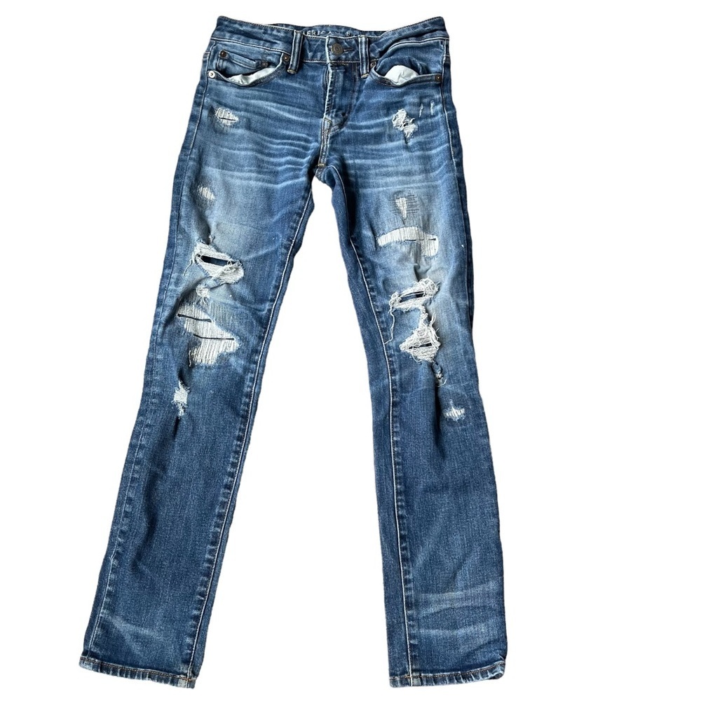 American Eagle Next Level Airflex Distressed Mid- Rise  Skinny Jean Size: 28x30‎